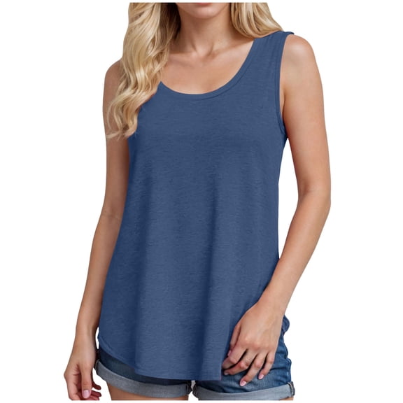 GEWSEY Womens Tank Tops Loose Fit Summer Fashion Shirts Sleeveless Tops Round Neck (Blue, M)