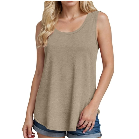 GEWSEY Womens Tank Tops Loose Fit Summer Fashion Shirts Sleeveless Tops Round Neck (Coffee, 3XL)