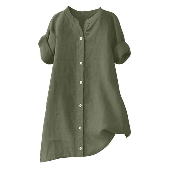 GEWSEY Womens Tops Dressy Casual 3/4 Sleeve T Shirts V Neck Button Down Pleated Back Blouses Summer Fashion Clothes (Army Green, XXL)