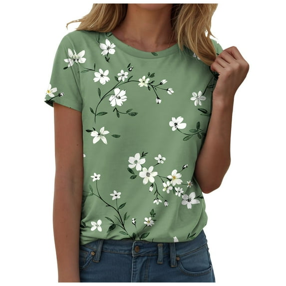 GEWSEY Womens Tops Dressy Casual Summer Short Sleeve Blouse Dress Shirt (Green, S)