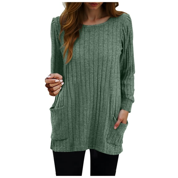 GEWSEY Womens Tops Fall Fahion 2025 Long Sleeve Shirts Casual Lightweight Tunic Sweaters Fashion Winter Clothing (Dark Green, L)