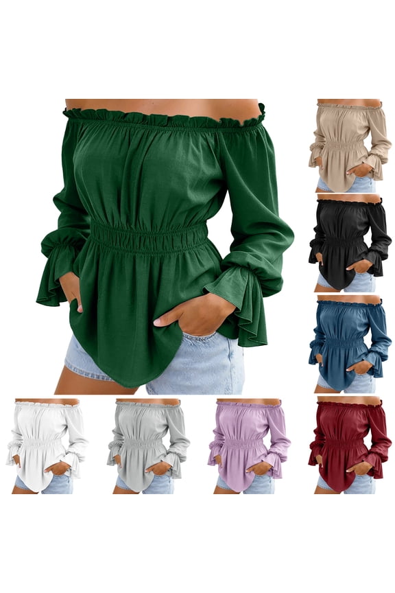 Womens Tops Off The Shoulder Blouses for Women Dressy Casual Cute Puff Sleeve T Shirts Fashion 2026 (White, XL)