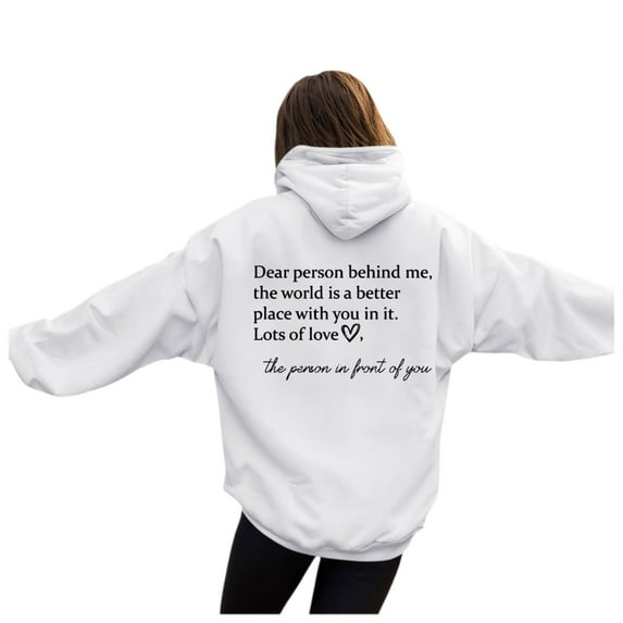 GEWSEY Womens Trendy Hoodies With Sayings Long Sleeve Sweatshirts Pullover Casual Tops Y2K Teen Girls Clothing (White, L)