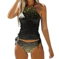 thumbnail image 1 of GEWSEY Womens Two-Piece Tankini Set Full Coverage Halter Swimwear Tankini Top Sets Bathing Suit (Black, S), 1 of 4