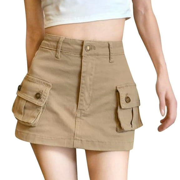 GEWSEY Womens Ultra Lux Comfort With Flex-to-go Cargo Skort Khaki, L