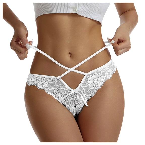 GEWSEY Womens Underwear Invisible Seamless Bikini Lace Underwear Half Back Coverage Panties (White, M)