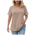 thumbnail image 1 of GEWSEY Womens V Neck Short Sleeve T Shirts Summer Tops 2025 Casual Loose Tees Trending Now (Khaki, XXL), 1 of 7