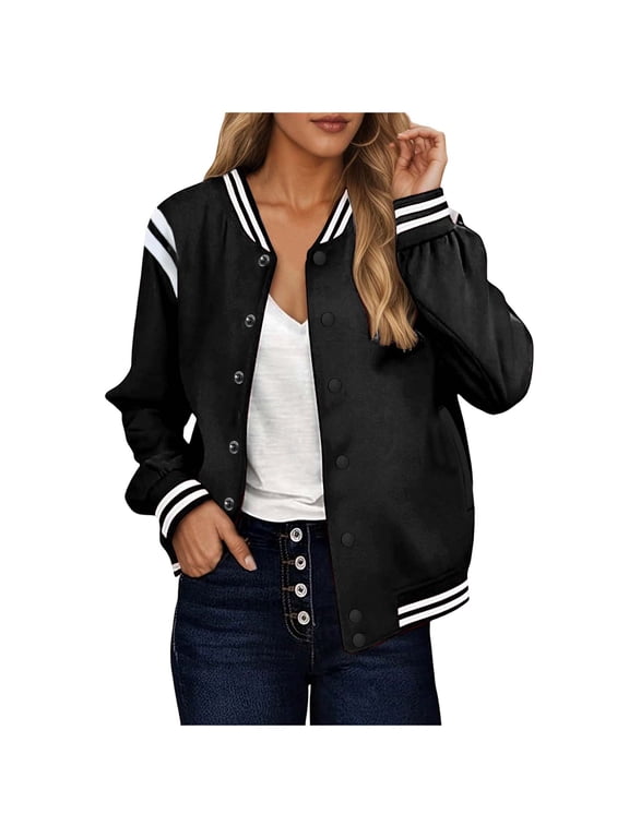 Womens Varsity Jacket - Highschool Bomber Style Baseball Jackets For Women (Black, M)