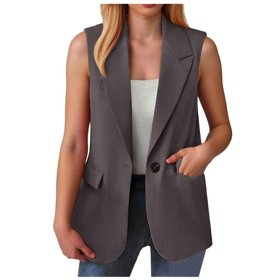 GEWSEY Womens Vest Fashion Dressy Notch Lapel Sleeveless Blazer Suit Jackets Office Work Clothes (Grey, S)