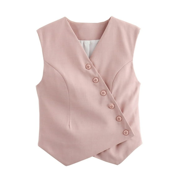 GEWSEY Womens Waistcoat Vest Sleeveless Blazers V Neck Button Up Asymmetrical Hem Work Office Suit Vests (Pink, M)