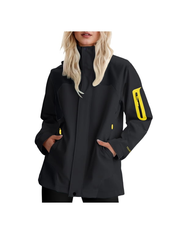 Womens Waterproof Rain Jacket Lightweight Active Outdoor Raincoat with Removable Hood (Black, XS)