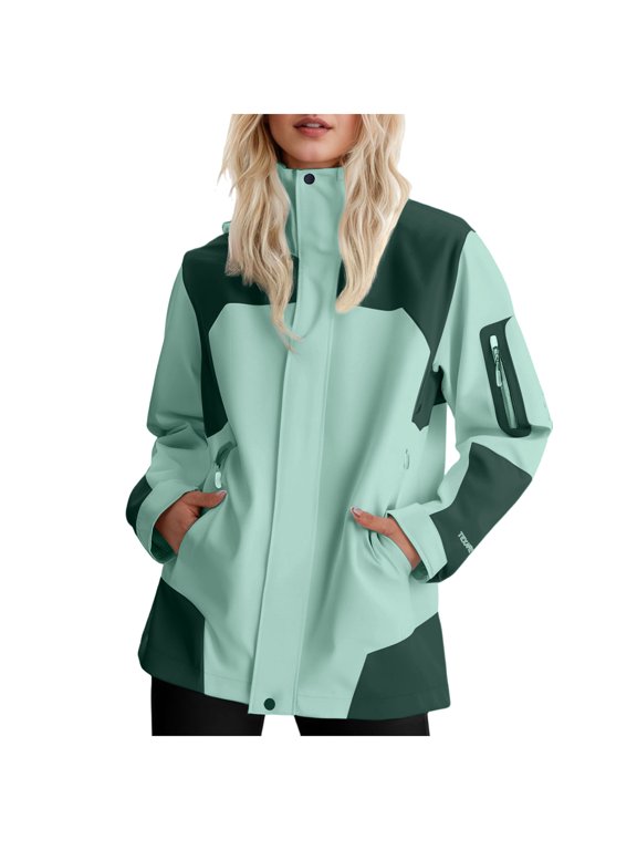 Womens Waterproof Rain Jacket Lightweight Active Outdoor Raincoat with Removable Hood (Green, XXL)
