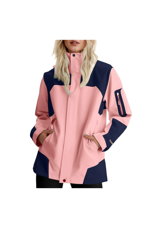 Womens Waterproof Rain Jacket Lightweight Active Outdoor Raincoat with Removable Hood (Pink, L)
