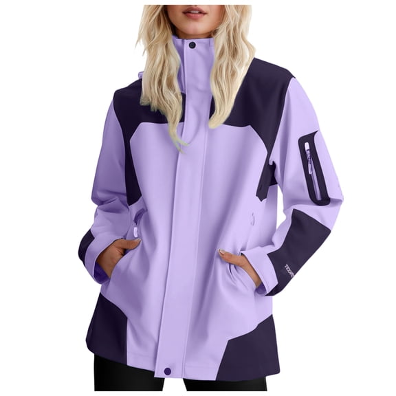GEWSEY Womens Waterproof Rain Jacket Lightweight Active Outdoor Raincoat with Removable Hood (Purple, S)