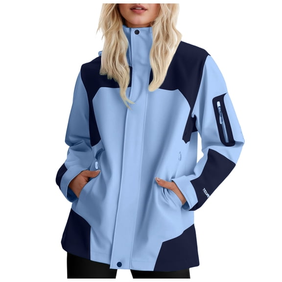 GEWSEY Womens Waterproof Rain Jacket Lightweight Active Outdoor Raincoat with Removable Hood (Sky Blue, XXL)