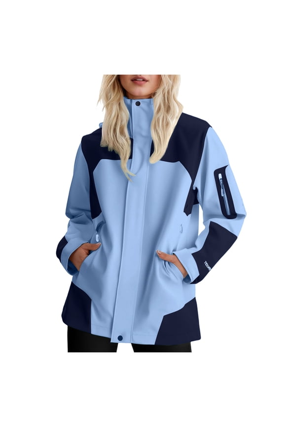 Womens Waterproof Rain Jacket Lightweight Active Outdoor Raincoat with Removable Hood (Sky Blue, XXL)