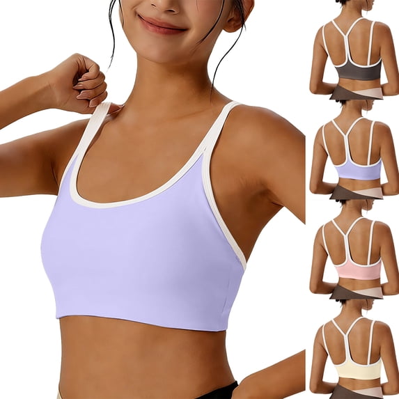 GEWSEY Womens Y Back Sports Bra - Padded Racerback Scoop Neck Low Impact Spaghetti Thin Strap Workout Yoga Crop Tank Tops (Brown, M)