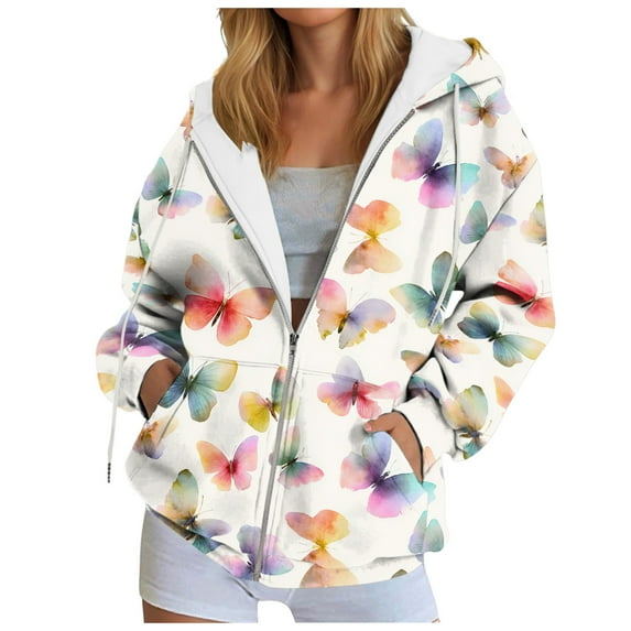 GEWSEY Womens Zip Up Hoodies Long Sleeve Sweatshirts Fall Winter Clothes Fashion Outfits (Beige, L)