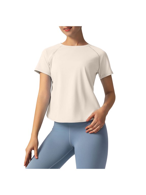 Workout Tops for Women Cropped Split Back Athletic Gym Exercise Shirts Loose Fit (White, S)