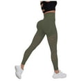 thumbnail image 1 of GEWSEY Yoga Capri Leggings with Mesh Cut Outs High Waist Tummy Control Workout Pants (Army Green, S), 1 of 5