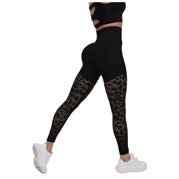 GEWSEY Yoga Capri Leggings with Mesh Cut Outs High Waist Tummy Control Workout Pants (Black, M)