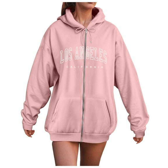 GEWSEY Zip Up Hoodies for Teen Girls Los Angeles Sweatshirt with Hood Full Zipper Hoodies Pullover Long Sleeve Tops with Pockets (Pink, XS)