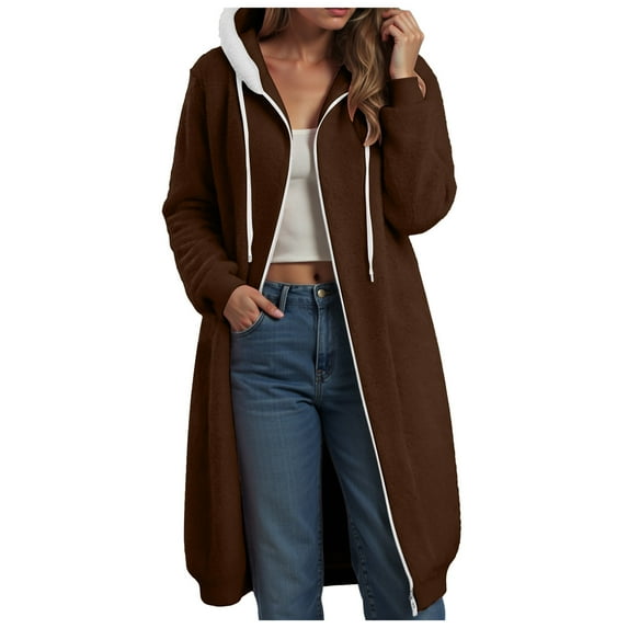 GEWSEY Zip Up Hoodies for Women Oversized Fleece Long Pullover Hooded Sweatshirts Casual Long Sleeve Fall Jackets Coat 2025 (Brown, 3XL)