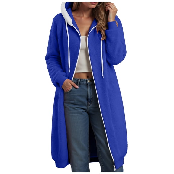 GEWSEY Zip Up Hoodies for Women Oversized Fleece Long Pullover Hooded Sweatshirts Casual Long Sleeve Fall Jackets Coat 2025 (Dark Blue, M)