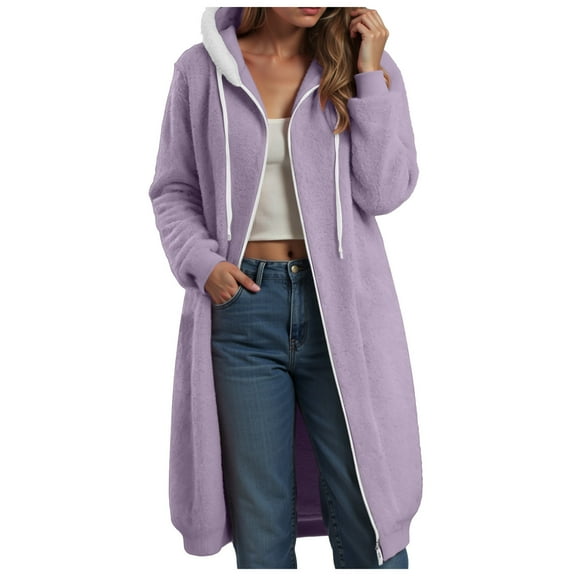 GEWSEY Zip Up Hoodies for Women Oversized Fleece Long Pullover Hooded Sweatshirts Casual Long Sleeve Fall Jackets Coat 2025 (Purple, M)