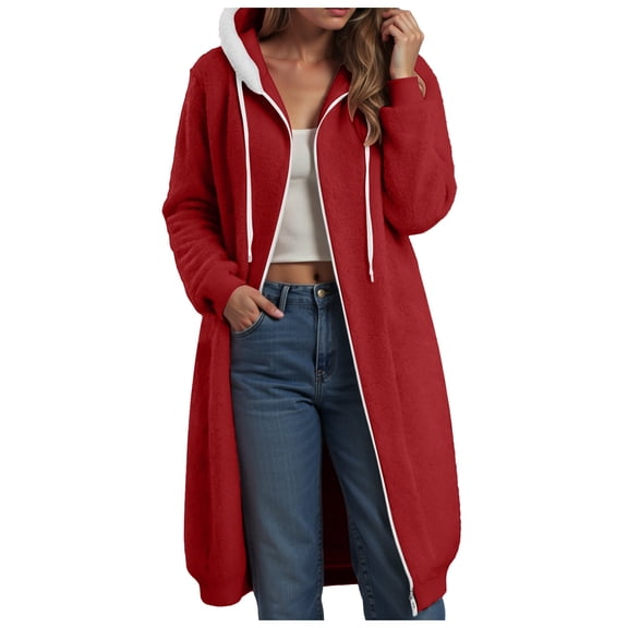 GEWSEY Zip Up Hoodies for Women Oversized Fleece Long Pullover Hooded Sweatshirts Casual Long Sleeve Fall Jackets Coat 2025 (Wine, M)