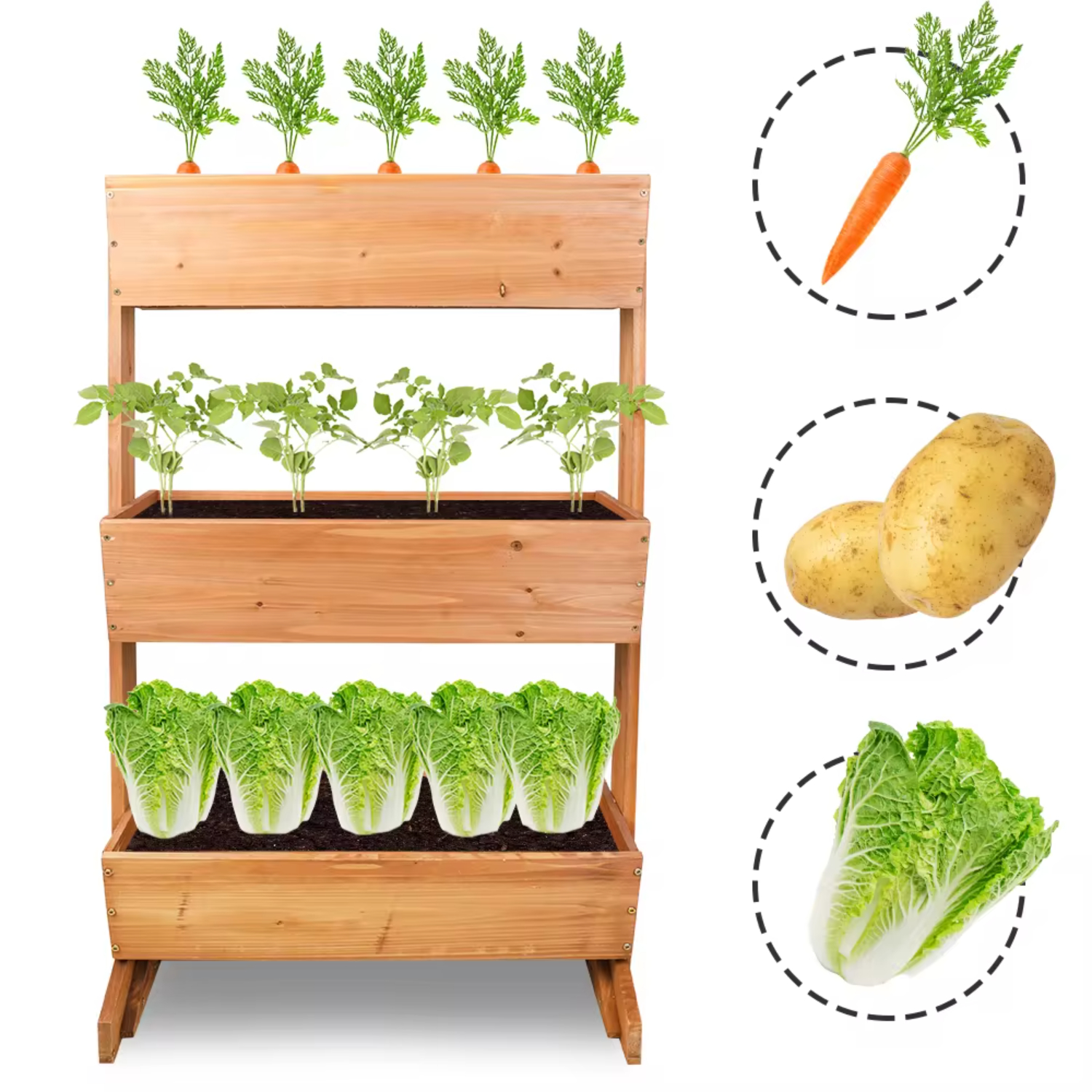 GEWUSH 3 Tier Wooden Vertical Raised Garden Bed Vegetable Planter Box