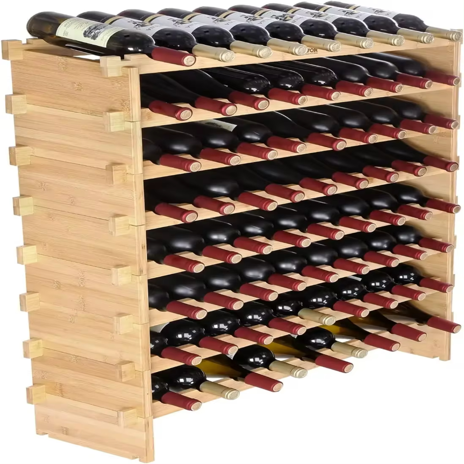 GEWUSH Bottle Stackable Modular Wine Rack Solid Bamboo Wood Racks Floor