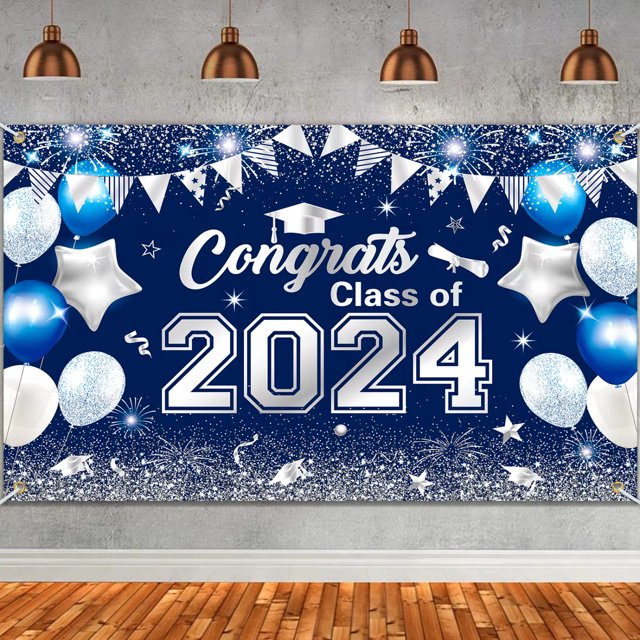 GEWUSH Class 2024 Congrats Grad Banner Backdrop Decor Set Graduation