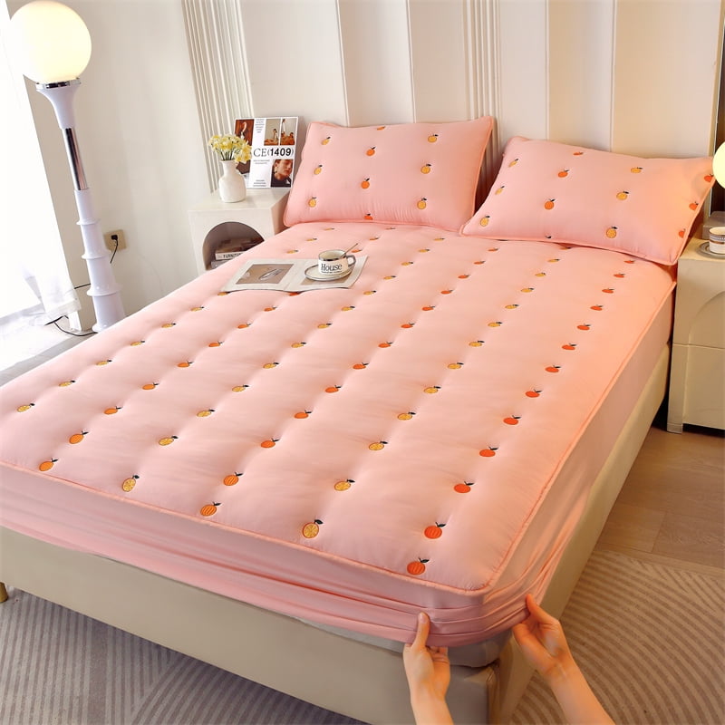 GEWUSH Embroidery Mattress Cover Queen/King Size Thicken Quilted cubre