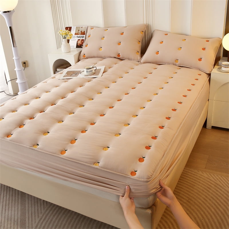 GEWUSH Embroidery Mattress Cover Queen/King Size Thicken Quilted cubre