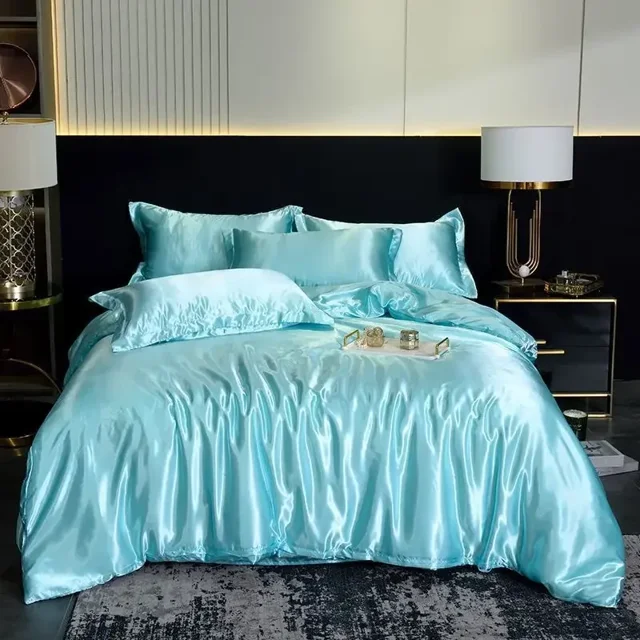 GEWUSH Gold Mulberry Silk Bedding Set Comforter Quilt Cover Flat Sheet