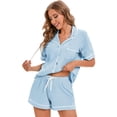 thumbnail image 1 of GEX 100% Cotton Pajamas for Women 2 Piece PJ Set Button-Down Short Sleeve Soft Knit Summer Sleepwear Loungewear Light Blue L, 1 of 6