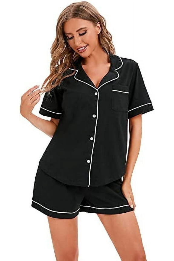 GEX 100% Cotton Pajamas for Women 2 Piece PJ Set Short Sleeve Button-Down Soft Knit Summer Sleepwear Loungewear S-XXL