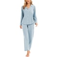 thumbnail image 1 of GEX 100% Cotton Pajamas for Women PJ Set Soft Button-Down 2 Piece Set Knitted Long Sleeve Sleepwear Loungewear Baby Blue S, 1 of 7