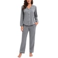 thumbnail image 1 of GEX 100% Cotton Pajamas for Women PJ Set Soft Button-Down 2 Piece Set Knitted Long Sleeve Sleepwear Loungewear Dark Gray S, 1 of 7