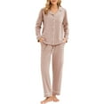 thumbnail image 1 of GEX 100% Cotton Pajamas for Women PJ Set Soft Button-Down 2 Piece Set Knitted Long Sleeve Sleepwear Loungewear Nude S, 1 of 7