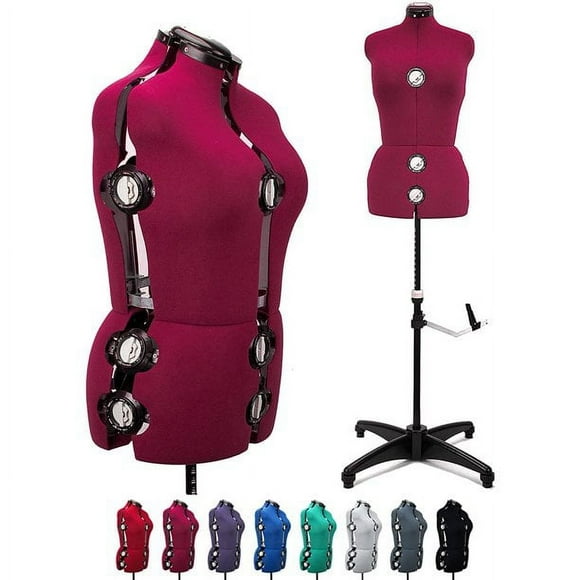 GEX 13 Dials Female Fabric Adjustable Mannequin Dress Form for Sewing, Mannequin Body Torso with Stand, Up to 70" Shoulder Height Burgundy (Large)