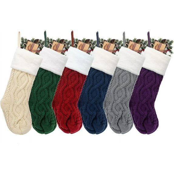 GEX 16” Knit Christmas Stockings Classic Unique for Family Decor Hanging Ornament for Xmas Holiday Party Decorations Gift (Set of 6)