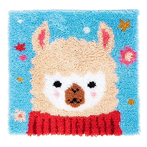 GEX 17" X 17" Alpaca Latch Hook Kits Rug Making Kits DIY Crochet Yarn Crafts for Kids or Adults with Printed Canvas Pattern Crochet Kit