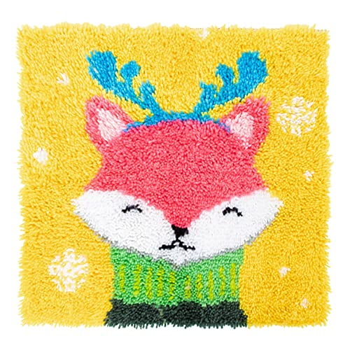 GEX 17" X 17" Fox Latch Hook Kits Rug Making Kits DIY Crochet Yarn Crafts for Kids or Adults with Printed Canvas Pattern