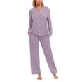 thumbnail image 1 of GEX Cotton Women's Pajamas Set Button-Down Long Short Sleeve Shirt PJ Pants Two-piece Night Suit Sleepwear Loungewear, 1 of 7