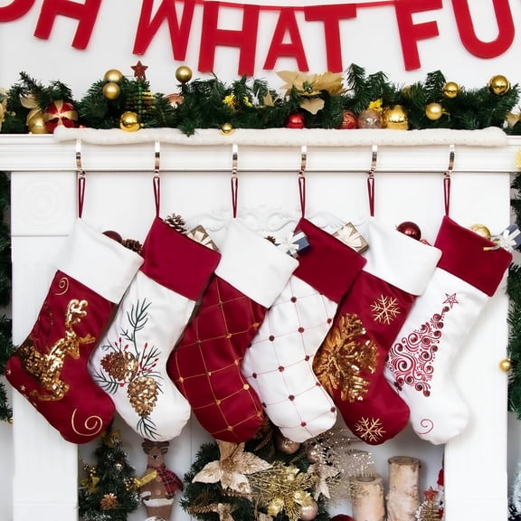 GEX Family Christmas Stockings Set of 6 New Embroidery Sequins 20" Large Decor Hanging Ornament Fireplace Xmas Tree Holiday Party Decoration (6 Packs)