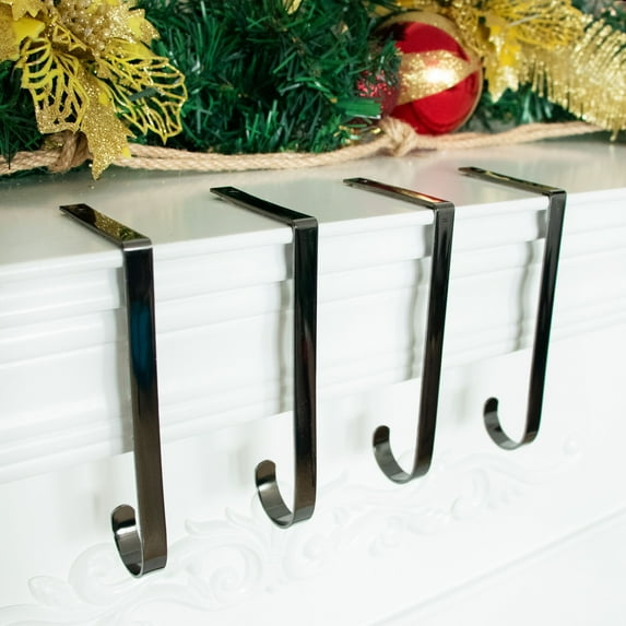 GEX New Skid proof Christmas Stocking Holder Hook Hanger Fireplace Metal Decor Black J shape Set of 6