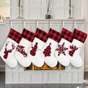 GEX Set of 6 Christmas Stocking(20inch) Silhouette Buffalo Red Plaid/Rustic/Farmhouse/Country Cotton Fireplace Hanging Xmas Stockings Decorations for Family Holiday Season Decor