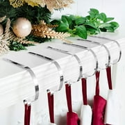 GEX Skid Proof Christmas Stocking Holder Hook Hanger Fireplace Metal Decor Silver Set of 6